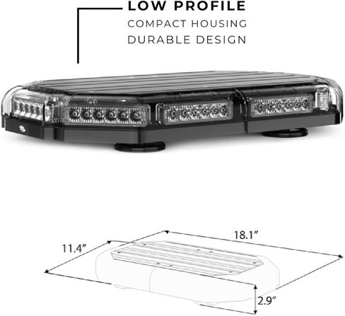 شريط إضاءة LED صغير من SpeedTech Lights K-Force Elite 18 TIR - 60 مصباح LED بقوة 180 وات ضوء طوارئ مغناطيسي على السقف للشاحنات والسيارات والمحاريث (العنبر/العنبر) in Kuwait