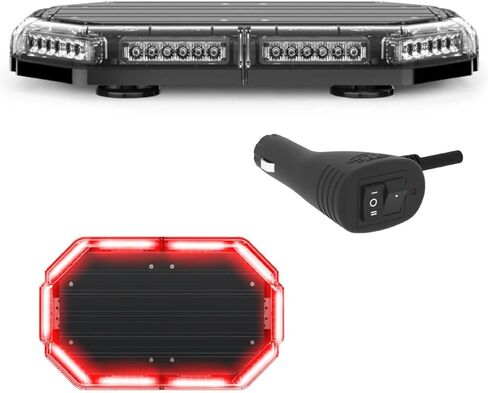 شريط إضاءة LED صغير من SpeedTech Lights K-Force Elite 18 TIR - 60 مصباح LED بقوة 180 وات ضوء طوارئ مغناطيسي على السقف للشاحنات والسيارات والمحاريث (العنبر/العنبر) in Kuwait