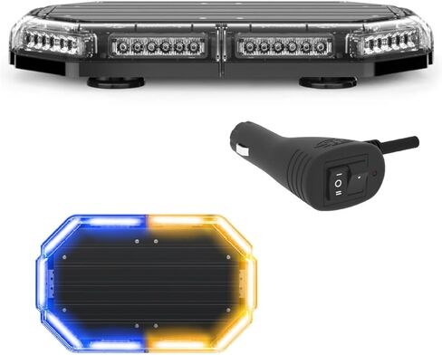 شريط إضاءة LED صغير من SpeedTech Lights K-Force Elite 18 TIR - 60 مصباح LED بقوة 180 وات ضوء طوارئ مغناطيسي على السقف للشاحنات والسيارات والمحاريث (العنبر/العنبر) in Kuwait