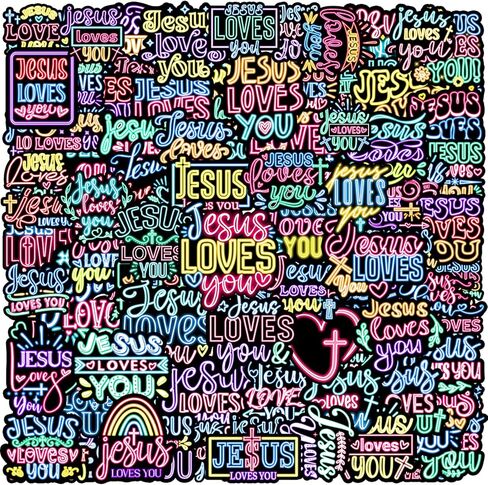120PCS Neon Jesus Loves You Stickers Jesus Loves You Party Favors Birthday Party Decorations Vinyl Waterproof Stickers for Water Bottle Laptop Luggage Helmet in Saudi Arabia