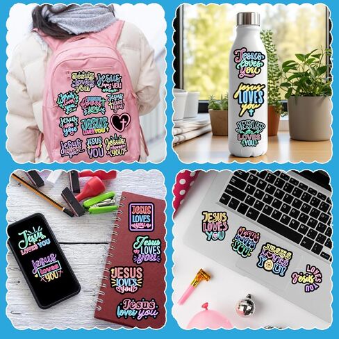 120PCS Neon Jesus Loves You Stickers Jesus Loves You Party Favors Birthday Party Decorations Vinyl Waterproof Stickers for Water Bottle Laptop Luggage Helmet in Saudi Arabia
