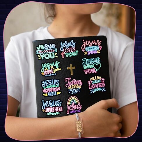 120PCS Neon Jesus Loves You Stickers Jesus Loves You Party Favors Birthday Party Decorations Vinyl Waterproof Stickers for Water Bottle Laptop Luggage Helmet in Saudi Arabia