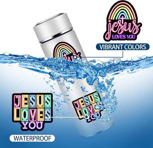 120PCS Neon Jesus Loves You Stickers Jesus Loves You Party Favors Birthday Party Decorations Vinyl Waterproof Stickers for Water Bottle Laptop Luggage Helmet in Saudi Arabia