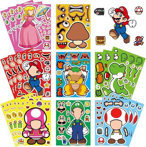 24Pcs Cute Mario Stickers, Mixed & Matched with 8 Designed Super Bros Sticker for Party Favors, Decor, Reward, Gift Idea in Saudi Arabia