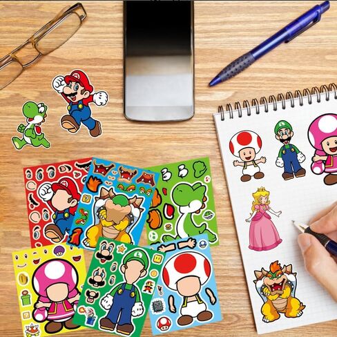 24Pcs Cute Mario Stickers, Mixed & Matched with 8 Designed Super Bros Sticker for Party Favors, Decor, Reward, Gift Idea in Saudi Arabia