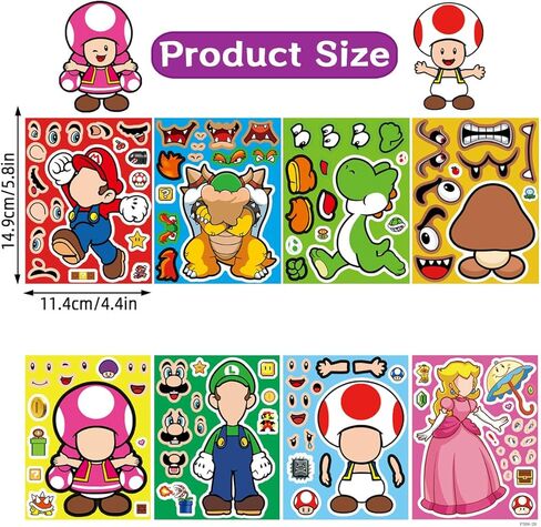 24Pcs Cute Mario Stickers, Mixed & Matched with 8 Designed Super Bros Sticker for Party Favors, Decor, Reward, Gift Idea in Saudi Arabia