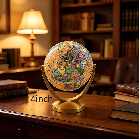 Mini Antique Globe 4 inch Interactive Earth Globe with Stand, Geographic World Globes Educational Rotating World Map Globes Educational Classroom Desk Table Decoration in Saudi Arabia