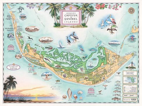 Sanibel & Captiva Islands Hand-Drawn Map – 24x18 Vintage-Style Lithographic Print – Made in USA in Kuwait