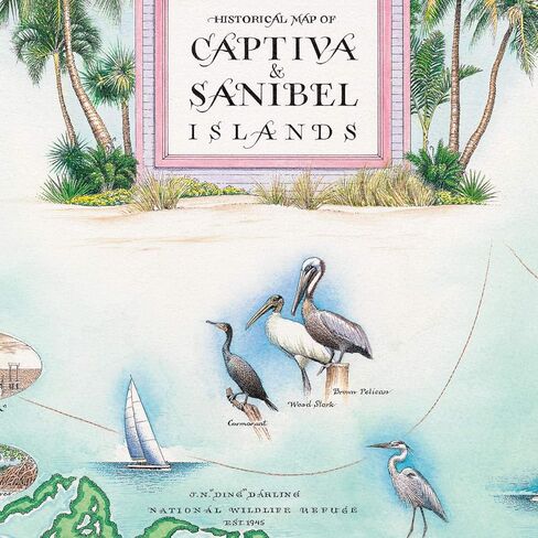 Sanibel & Captiva Islands Hand-Drawn Map – 24x18 Vintage-Style Lithographic Print – Made in USA in Kuwait