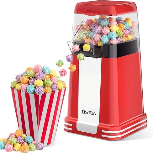 OSTBA Popcorn Maker, 1200W Mini Retro Air Popper Popcorn Machine, 12 Cups Hot Air Popcorn Popper Electric with Butter Tray, Oil-Free One-Button Control, Compact Design for Home & Gifts in Saudi Arabia