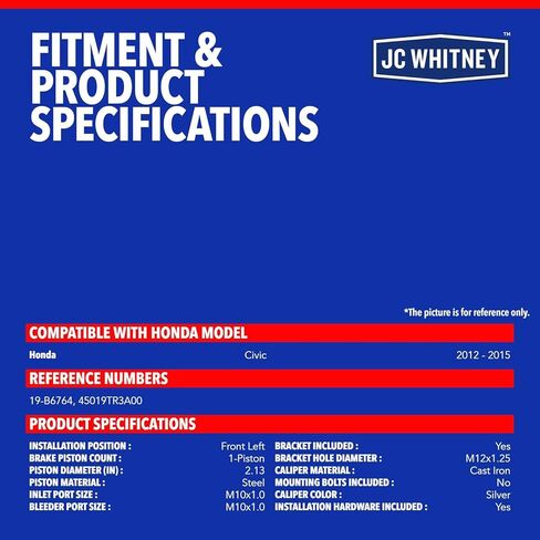 مجموعة فرجار الفرامل الأمامية اليسرى JC Whitney JFBAJCWBC00718 مع دعامة - متوافقة مع Honda Civic 2012-2015 in Kuwait