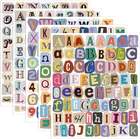 372PCS Vintage Letter Stickers, 1 Inch Magazine Alphabet and Number Stickers, Retro Vinyl Self-Adhesive Sticker Letters for Scrapbook Journaling DIY Crafts Water Bottles Laptop Junk Journal(5 Sheets) in Saudi Arabia