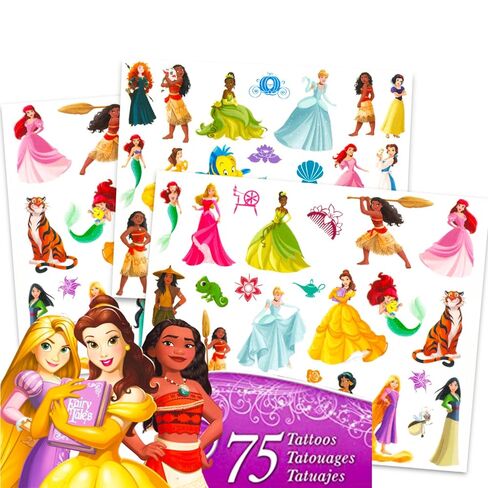 Disney Princess Temporary Tattoos Party Favors Pack - Bundle 75 Temporary Tattoos Featuring Ariel, Cinderella, Rapunzel, More | Disney Princess Party Supplies in Saudi Arabia