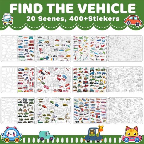 Kalysky Car Sticker Book for Kids Ages 4-8 | Match & Stick Vehicle, 400+ Stickers | Cars, Trucks, Planes & Trains | Travel Activity for Plane, Car & Road Trip in Kuwait