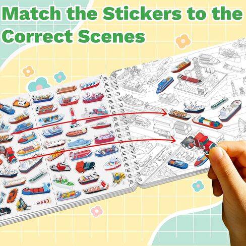 Kalysky Car Sticker Book for Kids Ages 4-8 | Match & Stick Vehicle, 400+ Stickers | Cars, Trucks, Planes & Trains | Travel Activity for Plane, Car & Road Trip in Kuwait