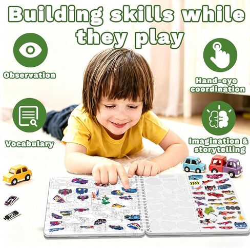 Kalysky Car Sticker Book for Kids Ages 4-8 | Match & Stick Vehicle, 400+ Stickers | Cars, Trucks, Planes & Trains | Travel Activity for Plane, Car & Road Trip in Kuwait