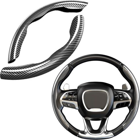 Universal Fit Carbon Fiber Steering Wheel Cover, Hard Car Steering Wheel Cover, Segmented Non-Slip Car Wheel Cover (Hight Gloss Black Carbon Fiber) in Kuwait