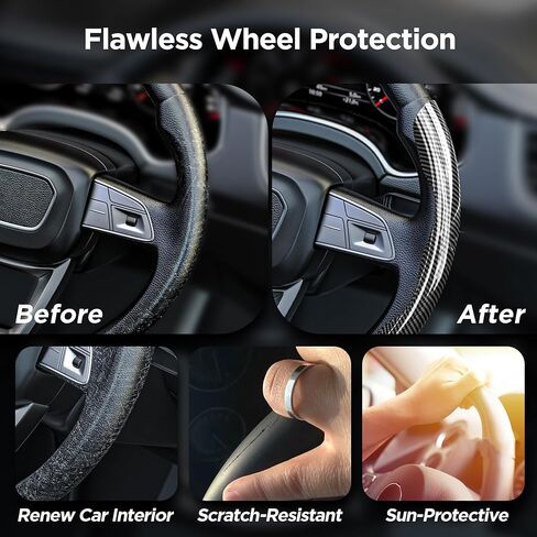 Universal Fit Carbon Fiber Steering Wheel Cover, Hard Car Steering Wheel Cover, Segmented Non-Slip Car Wheel Cover (Hight Gloss Black Carbon Fiber) in Kuwait