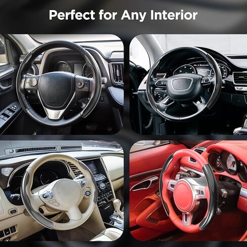Universal Fit Carbon Fiber Steering Wheel Cover, Hard Car Steering Wheel Cover, Segmented Non-Slip Car Wheel Cover (Hight Gloss Black Carbon Fiber) in Kuwait