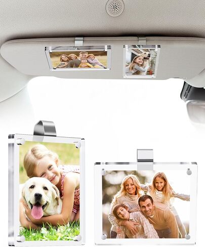 2Pcs Large Magnetic Car Visor Photo Holder - Strong Clip-On Frames for 3.5"x4.4" Photos - Durable Acrylic Visor Clip Photo Frame for Family & Pets - Secure Photo Car Visor Clip Accessories, Gift For Valentine‘s Day in Saudi Arabia