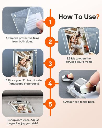 2Pcs Large Magnetic Car Visor Photo Holder - Strong Clip-On Frames for 3.5"x4.4" Photos - Durable Acrylic Visor Clip Photo Frame for Family & Pets - Secure Photo Car Visor Clip Accessories, Gift For Valentine‘s Day in Saudi Arabia