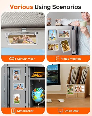 2Pcs Large Magnetic Car Visor Photo Holder - Strong Clip-On Frames for 3.5"x4.4" Photos - Durable Acrylic Visor Clip Photo Frame for Family & Pets - Secure Photo Car Visor Clip Accessories, Gift For Valentine‘s Day in Saudi Arabia