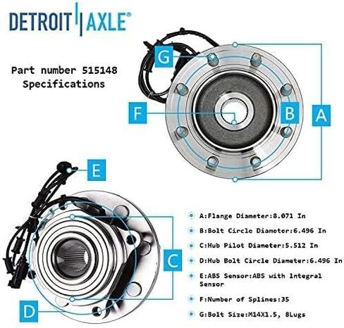 محور ديترويت - محاور تحمل العجلات الأمامية 4WD قطعتان لـ 2012-2013 Ram 2500 3500 [8-Lug]، استبدال مجموعة محمل العجلات والمحاور in Kuwait