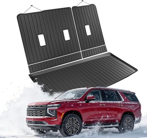 سجادة شحن لسيارة Chevy Tahoe 2021-2026 ولمقاعد GMC Yukon 7/8 2022-2025 2026 (ليست لـ XL)، سجادات أرضية مطاطية لجميع الأحوال الجوية لملحقات Tahoe، بطانة داخلية لصندوق السيارة مع مسند ظهر للصف الثالث لسيارة Yukon in Kuwait