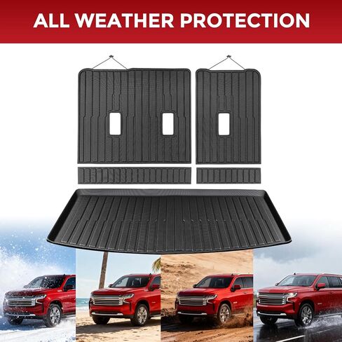 سجادة شحن لسيارة Chevy Tahoe 2021-2026 ولمقاعد GMC Yukon 7/8 2022-2025 2026 (ليست لـ XL)، سجادات أرضية مطاطية لجميع الأحوال الجوية لملحقات Tahoe، بطانة داخلية لصندوق السيارة مع مسند ظهر للصف الثالث لسيارة Yukon in Kuwait