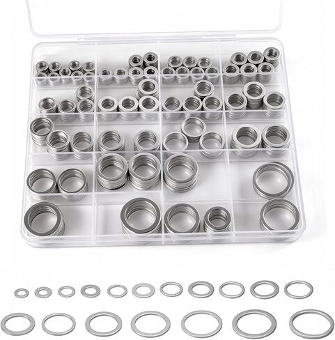 580PCS Aluminum Crush Washer Assortment - 18 Sizes (M6 to M24) Oil Drain Plug Gasket Kit for Automotive, Motorcycle, Equipment - High Temp Sealing Kit in Kuwait