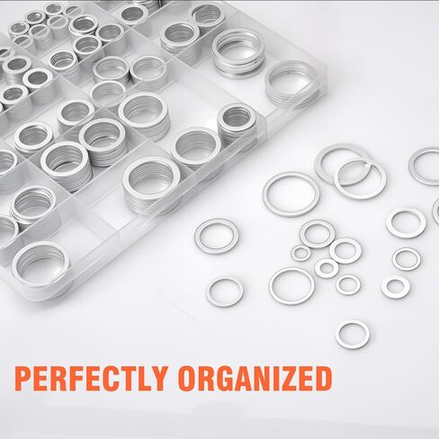 580PCS Aluminum Crush Washer Assortment - 18 Sizes (M6 to M24) Oil Drain Plug Gasket Kit for Automotive, Motorcycle, Equipment - High Temp Sealing Kit in Kuwait