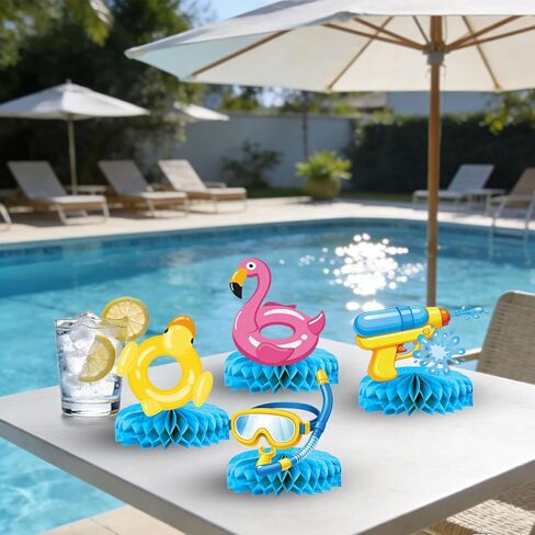 Pool Birthday Party Decorations - Plates, Napkins, Cups, Cutlery, Honeycomb Centerpieces, Banner, Hanging Swirls, Tablecloths, Toppers, Balloons for Hawaii Summer Pool Party Decorations, Serves 20 in Kuwait