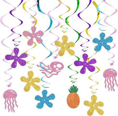 BEISHIDA 15Pcs Yellow Cartoon Hanging Swirl Decorations Pre-Strung Jellyfish Flowers Party Banner Backdrop for Ocean Theme Baby Shower Birthday Party Supplies in Kuwait