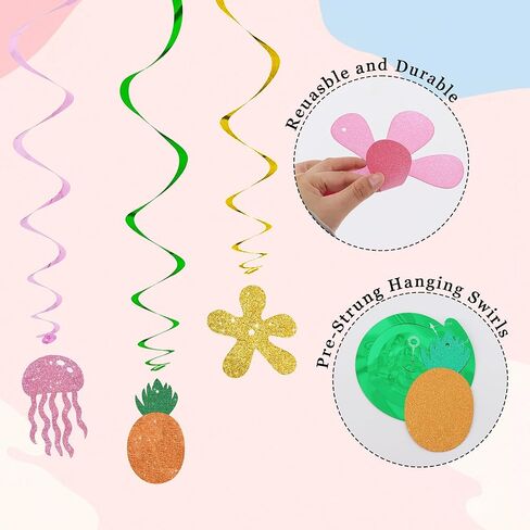 BEISHIDA 15Pcs Yellow Cartoon Hanging Swirl Decorations Pre-Strung Jellyfish Flowers Party Banner Backdrop for Ocean Theme Baby Shower Birthday Party Supplies in Kuwait