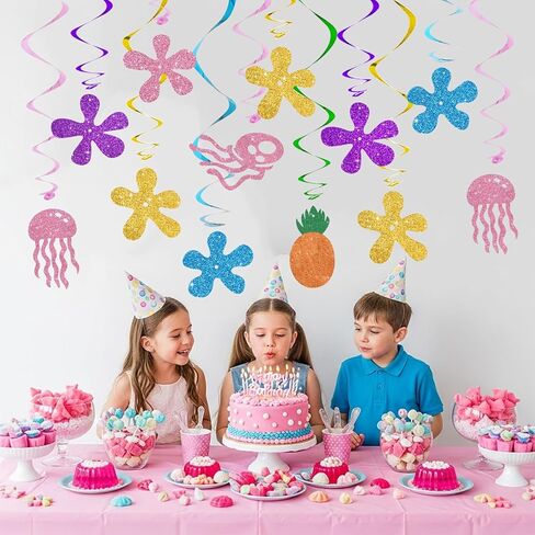 BEISHIDA 15Pcs Yellow Cartoon Hanging Swirl Decorations Pre-Strung Jellyfish Flowers Party Banner Backdrop for Ocean Theme Baby Shower Birthday Party Supplies in Kuwait