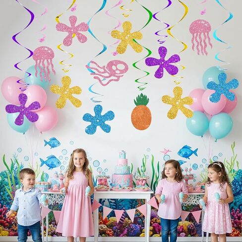 BEISHIDA 15Pcs Yellow Cartoon Hanging Swirl Decorations Pre-Strung Jellyfish Flowers Party Banner Backdrop for Ocean Theme Baby Shower Birthday Party Supplies in Kuwait