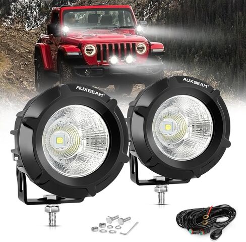 مصابيح الضباب الكهرمان Auxbeam، 3.5 بوصة 50 واط مستديرة LED للطرق الوعرة 5000LM قرون LED مستديرة صفراء مع مجموعة أدوات تسخير الأسلاك، أضواء القيادة كومبو الفيضانات الموضعية لشاحنة ATV UTV للدراجات النارية على الطرق الوعرة in Kuwait