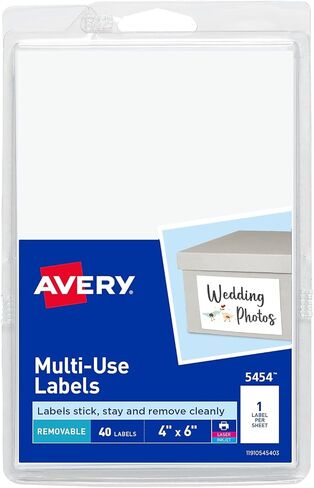 ملصقات Avery® متعددة الأغراض قابلة للإزالة بنفث الحبر/الليزر، 5454، 4 بوصة × 6 بوصة، أبيض، عبوة من 40 قطعة in Kuwait