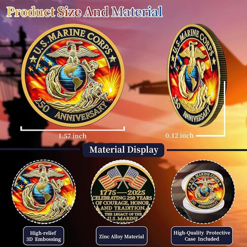 250th Marine Corps Anniversary Challenge Coin - Military Collectible for 1775-2025 - Marine Corps Birthday Gift - Marine Veterans' Commemorative Souvenir (Classic-01) in Saudi Arabia