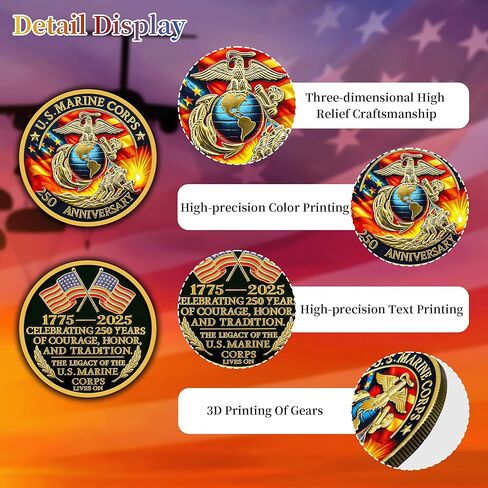 250th Marine Corps Anniversary Challenge Coin - Military Collectible for 1775-2025 - Marine Corps Birthday Gift - Marine Veterans' Commemorative Souvenir (Classic-01) in Saudi Arabia