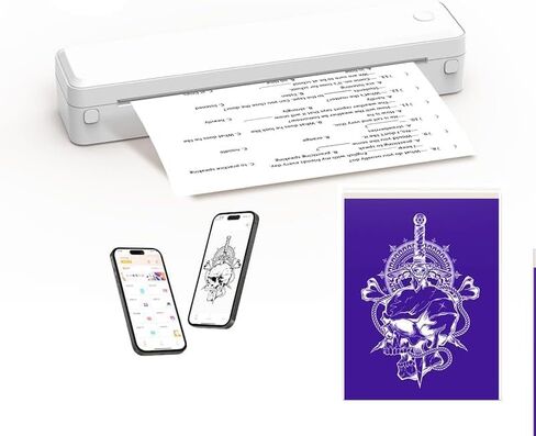طابعة حرارية محمولة لاسلكية للسفر، طابعة استنسل وشم بدون حبر تعمل بتقنية البلوتوث، تدعم الحروف الأمريكية 8.5 × 11، متوافقة مع iOS وAndroid وMac وWindows والمنزل والمكتب in Saudi Arabia
