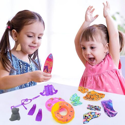 مجموعة إكسسوارات حمام السباحة المكونة من 15 قطعة من Ecore Fun لدمى الفتيات مقاس 11.5 بوصة - 5 قطع ملابس سباحة، 5 أحذية، 2 عوامة لحمام السباحة، مجموعة واحدة من 3 بدلات غوص، 1 ختم لعبة، 1 لوح ركوب الأمواج in Kuwait