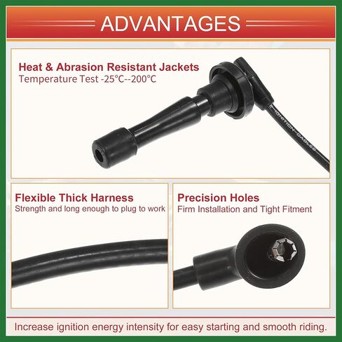 Motoforti Car Spark Plug Coil Wires الإشعال لفائف تسخير كابل 7 مم مناسب لهوندا CR-V 1997-2001 L4 2.0L No.32722P75A01 - حزمة من 4 طويلة الأمد in Kuwait
