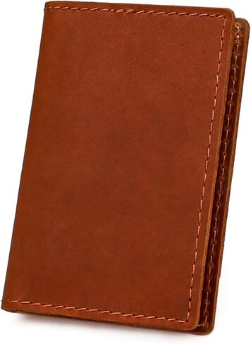 Slim Double-Sided Leather Business Card Holder, Minimalist Name Card Case for Men and Women in Red-Orange in Saudi Arabia