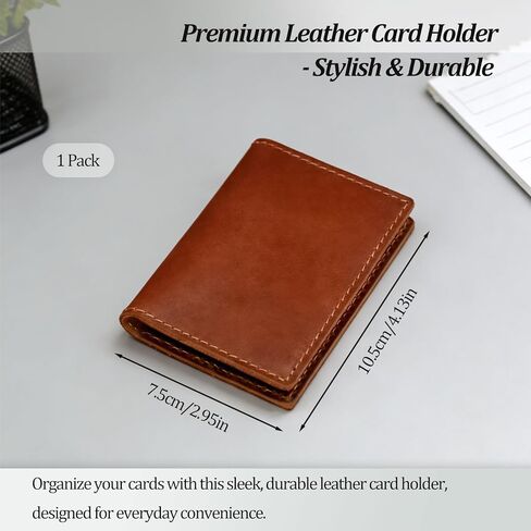 Slim Double-Sided Leather Business Card Holder, Minimalist Name Card Case for Men and Women in Red-Orange in Saudi Arabia