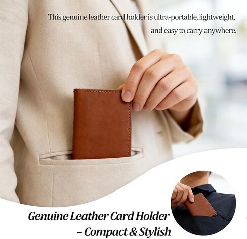 Slim Double-Sided Leather Business Card Holder, Minimalist Name Card Case for Men and Women in Red-Orange in Saudi Arabia