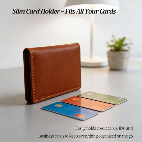 Slim Double-Sided Leather Business Card Holder, Minimalist Name Card Case for Men and Women in Red-Orange in Saudi Arabia