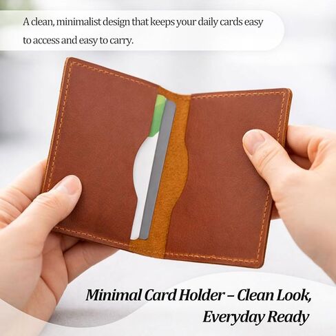 Slim Double-Sided Leather Business Card Holder, Minimalist Name Card Case for Men and Women in Red-Orange in Saudi Arabia