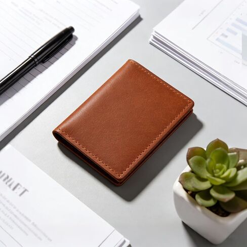 Slim Double-Sided Leather Business Card Holder, Minimalist Name Card Case for Men and Women in Red-Orange in Saudi Arabia