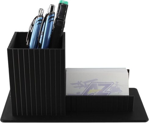 3D Printed Desk Organizer Pencil Holder with Business Card Stand, Black – Pen Cup + Business Card Holder for Office, Home Office, Teacher, Reception – Made in USA in Kuwait